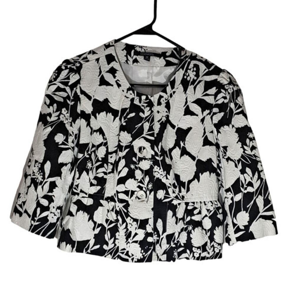 Chadwicks Womens Lined 3/4 Bell Sleeve Blazer Jacket White Black Floral Sz 10P